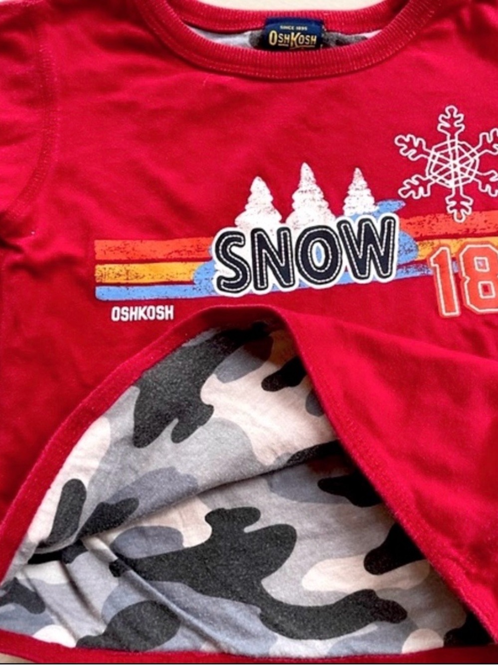 $4 💥Reversible OshKosh Snow Camo Sporty Double Layer T-Shirt / Sweatshirt